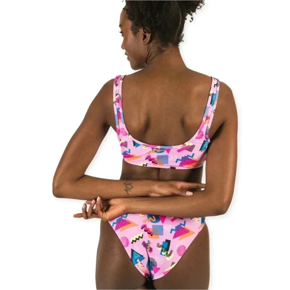 Skinny Dip S Bikini-Barbie Retro 90s  Print Pink Abstract Size Small NWR - Picture 3 of 15